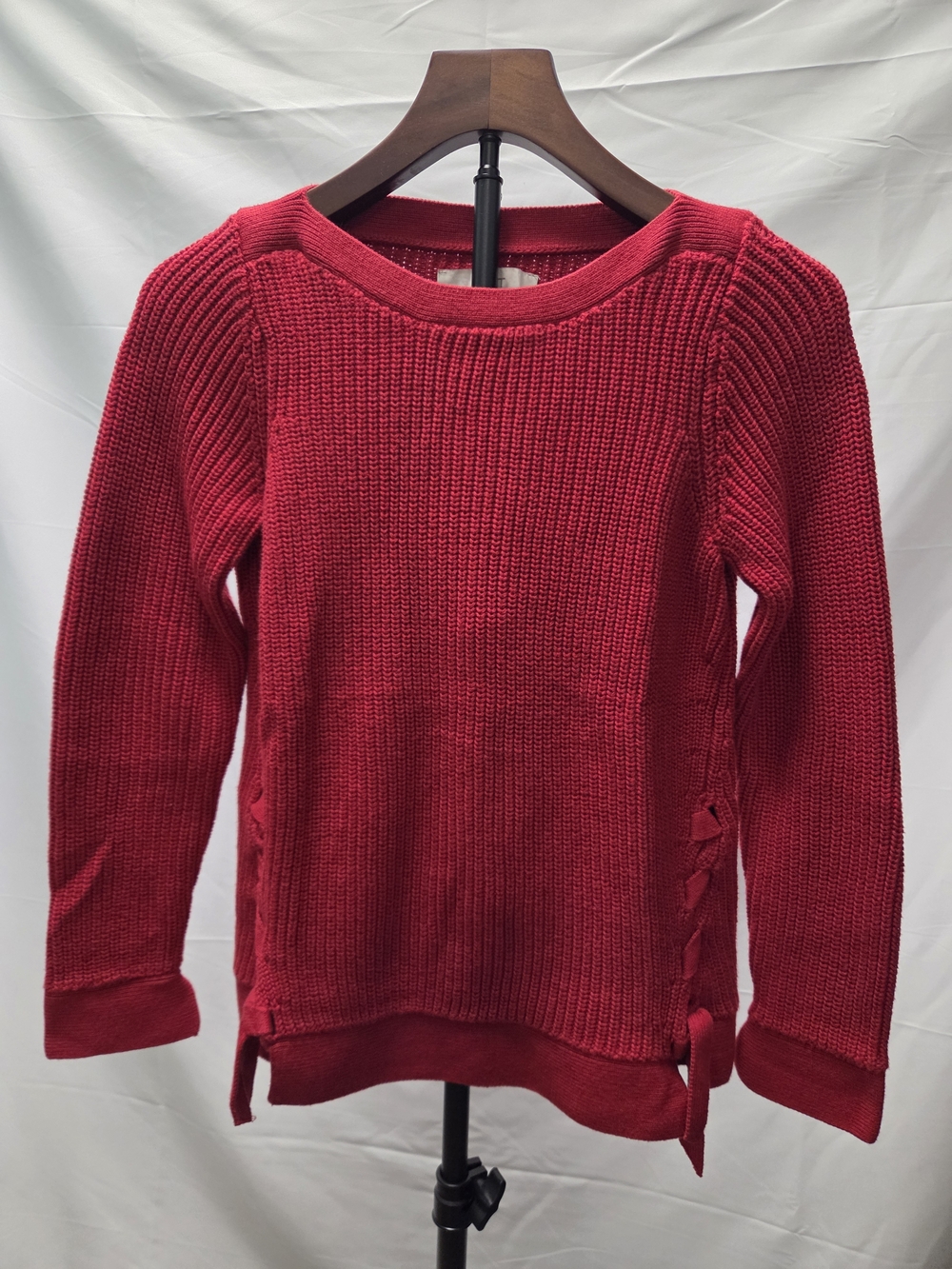 LOFT Bright Red Crewneck Sweater with Side Ties
